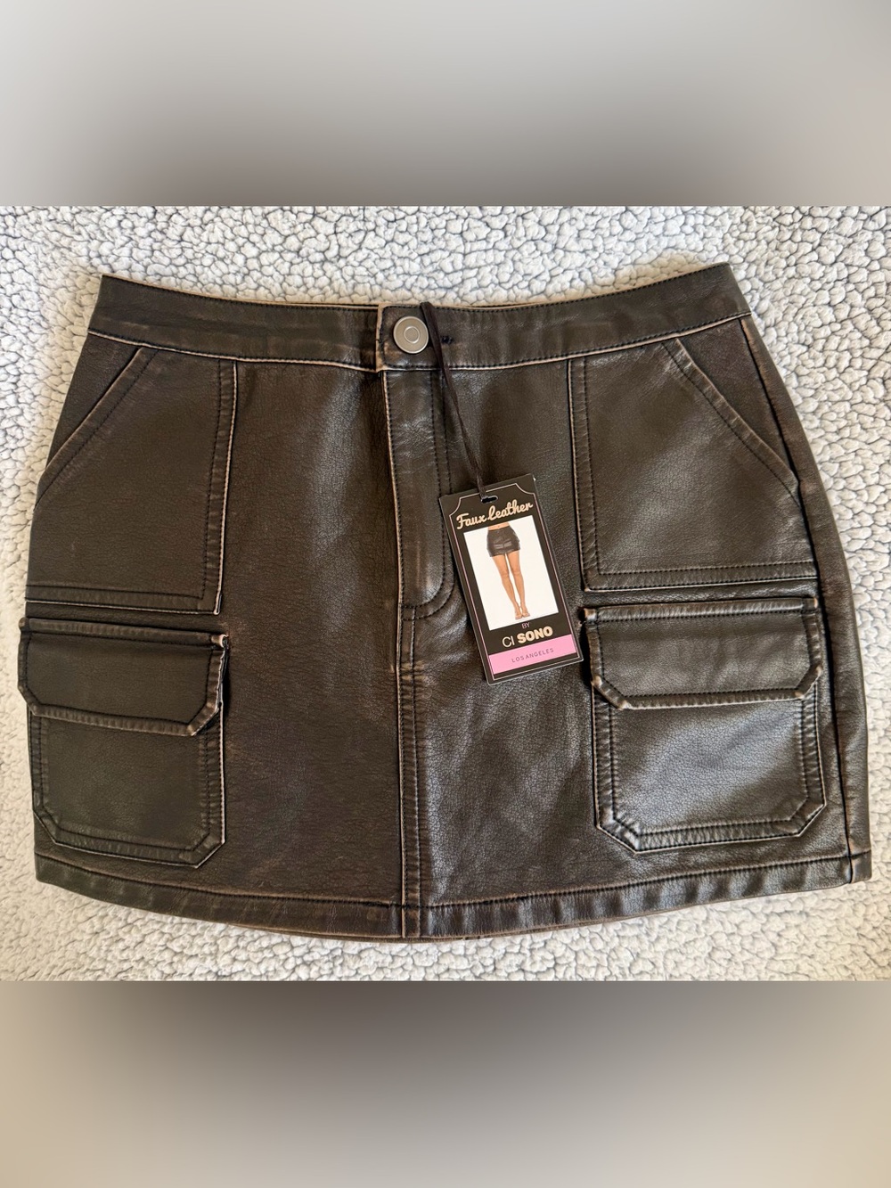 Ci Sono Black Faux Leather Mini Skirt with Patch Pockets